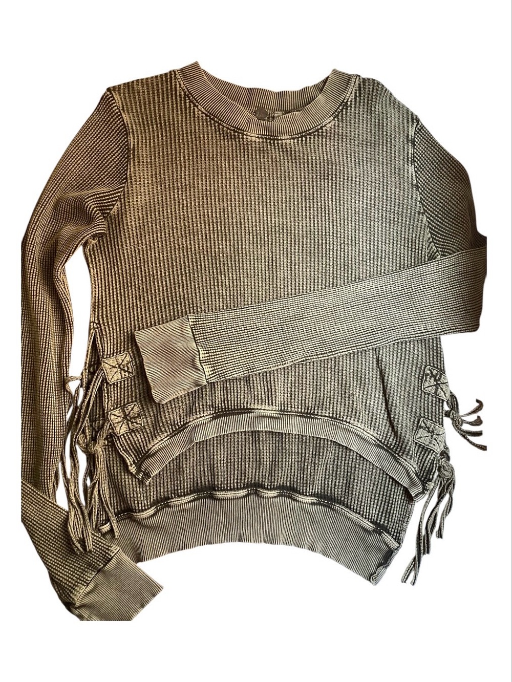 Free People Waffle Weave Long Sleeve Side Tie Top